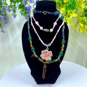 Lot of 2 Vintage Beaded Necklaces with Genuine Amber